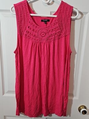 George Hot Pink Crochet Yoke Tank Top